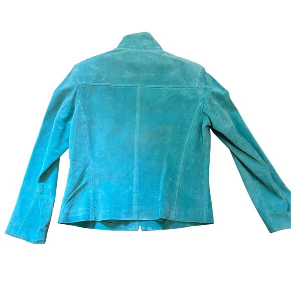 Vtg Yvonne Le Marie Teal Suede Genuine Leather Jacket Size 8 Zip up Lined - Picture 5 of 10